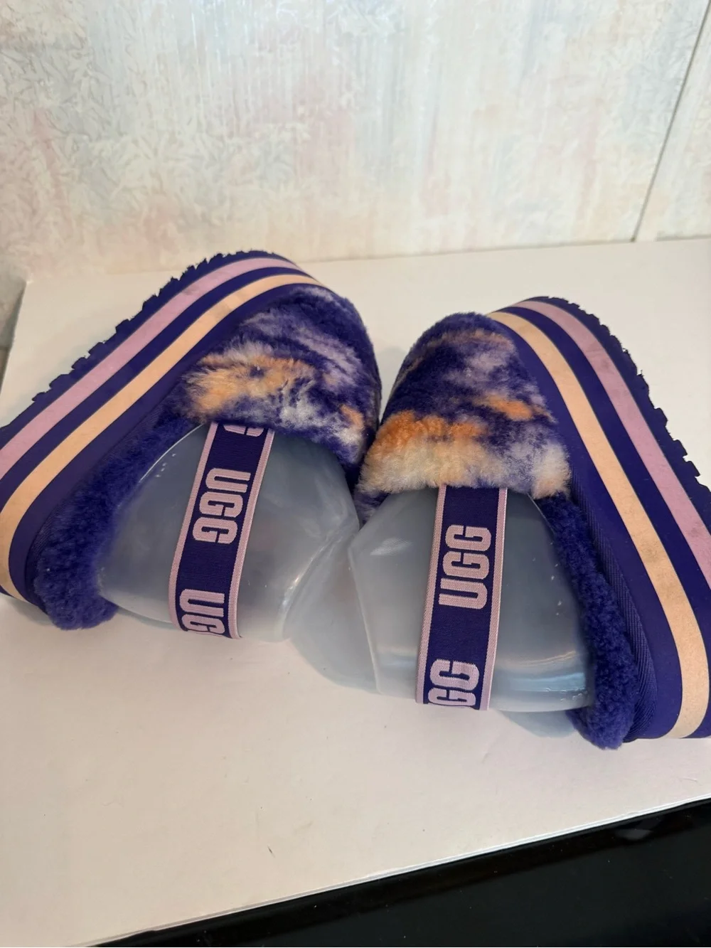 UGG Women's Platform Disco Marble Shearling Slide Sandal Violet Night, Comfy 7